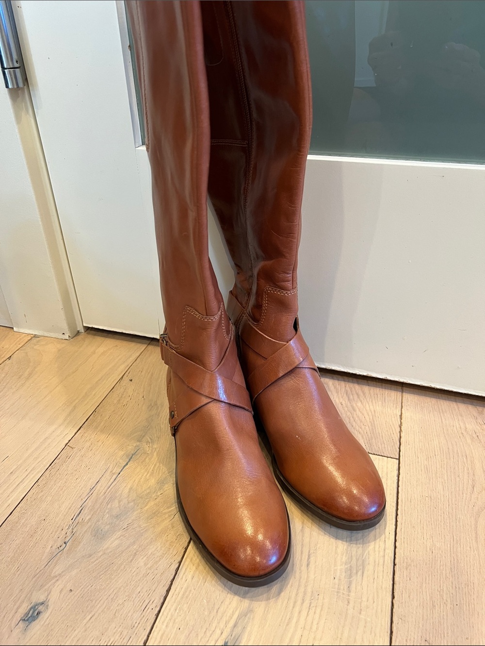 Nine West Cognac Leather Knee-High Heeled Boots